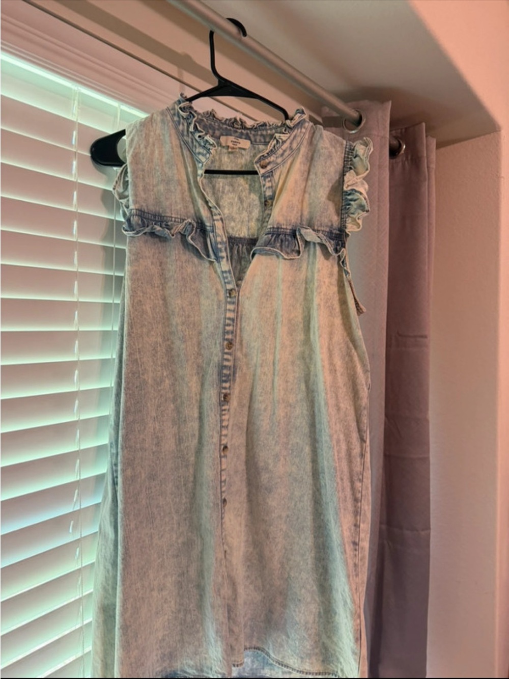entro Faded Light Blue Denim Ruffle Sundress